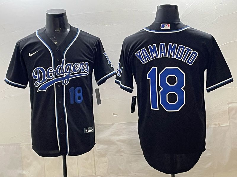 Men 2026 Nike Los Angeles Dodgers #18 Yamamoto Black Game MLB Jersey 038